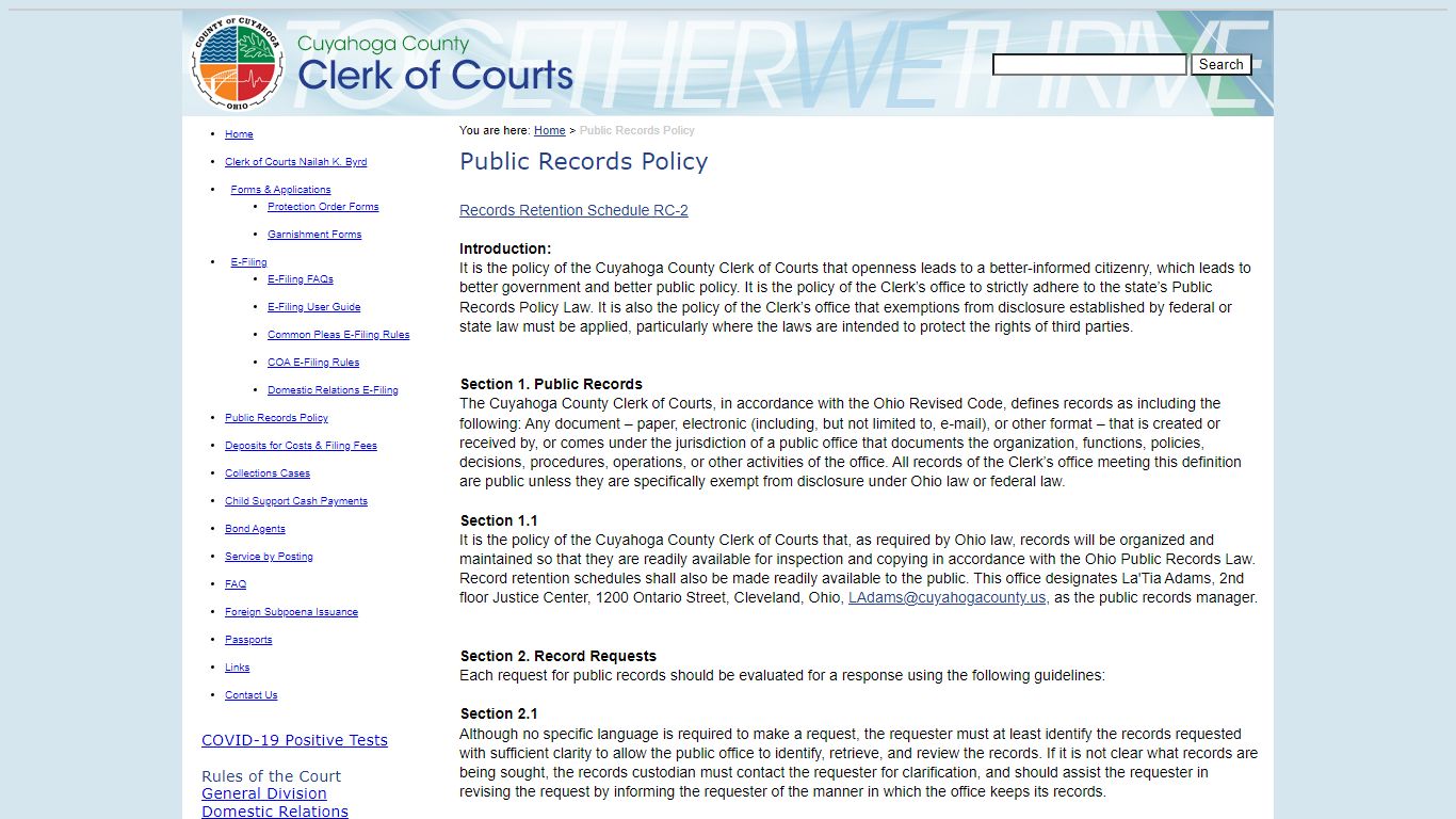 Public Records Policy - Cuyahoga County Clerk of Courts